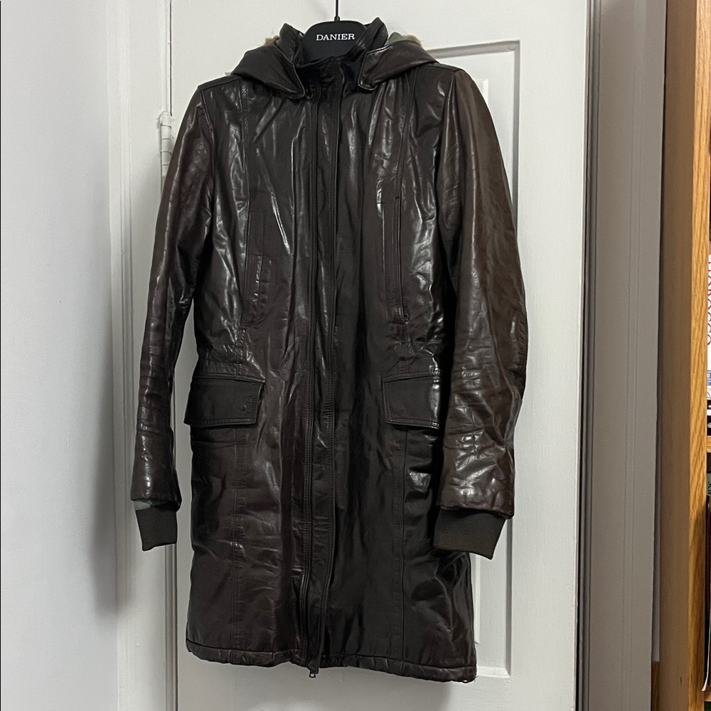 M0851 Women's Brown Leather Coat